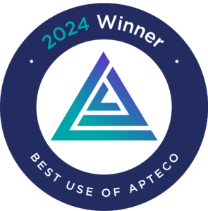 Apteco award winner badge with Apteco logo in centre